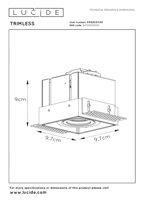 Lucide TRIMLESS - Recessed spotlight - 1xGU10 - Black - technical